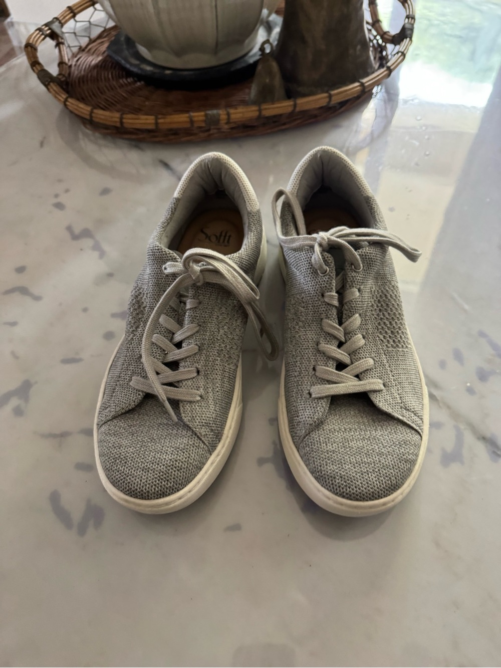 Sofft Gray Knit Lace-Up Casual Sneakers